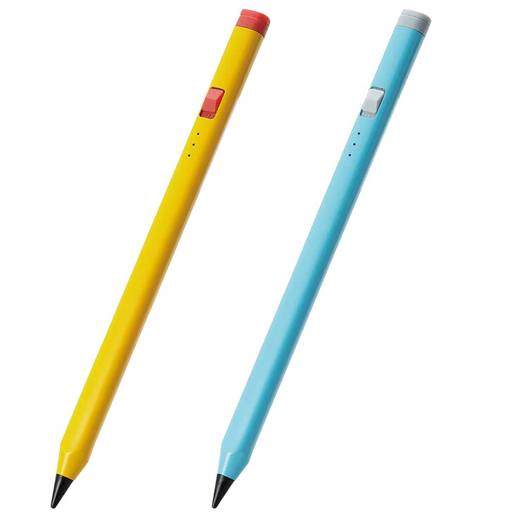 エレコム iPad用 タッチペン スタイラスペン 充電式 USB Type-C 充電 傾き感知 誤作動防止 磁気吸着 ペン先2mm スリム 握りやすい三角形 ペン先交換可 ブルー/イエロー