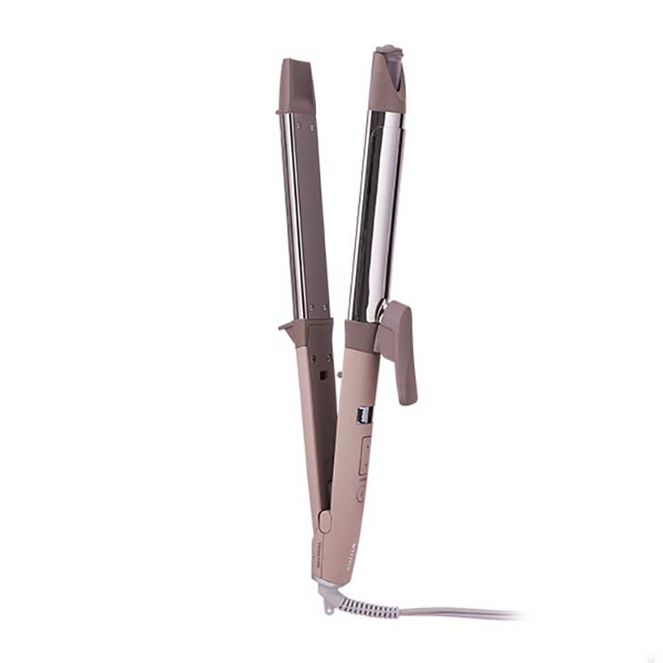 【7/26 1:59まで エントリーでポイント10倍】ヘアアイロン 2WAY(ストレート/カール 32mm) プロテクトイオン スチーム 温度調節 80～200℃(25段階) 自動電源OFF 開閉ロック 海外対応 抗菌 サニーベージュ エレコム｜クロスロード　店