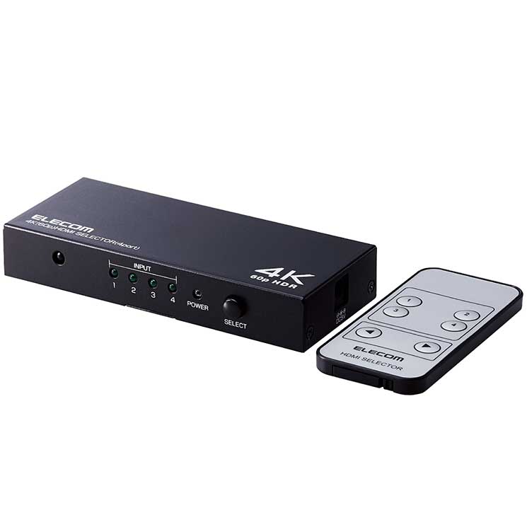 エレコム HDMIうつり変わり器(4界面) マイコン 競り合い機 マルチ見せびらかす 銀鏡輪っか 専用遠隔操作付き添い人