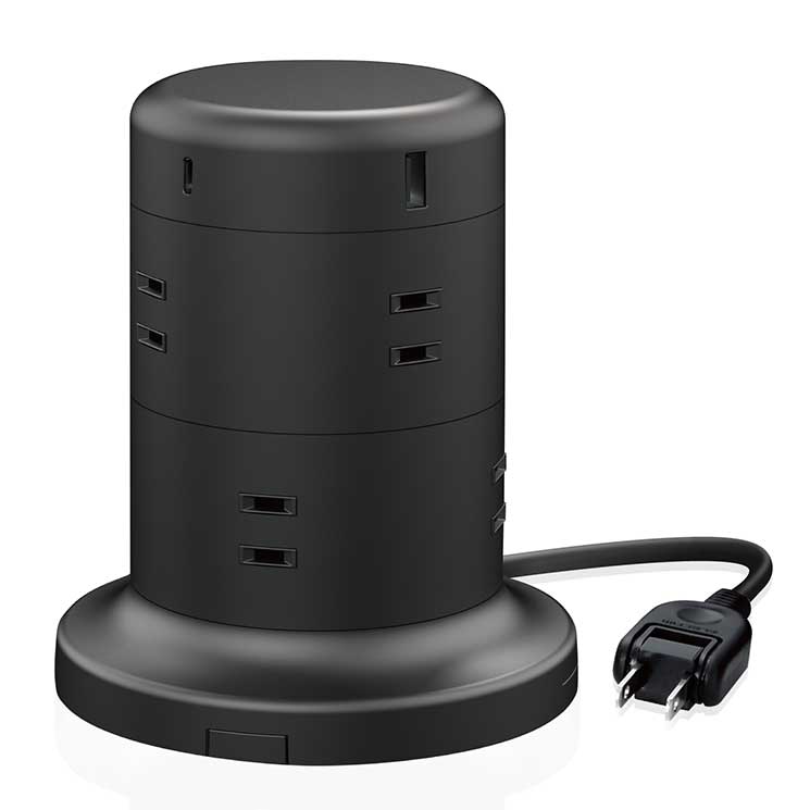 エレコム 電源タップ コンセント×8個口 (USB-C×2 USB-A×3) 45W タワー型 ブラック