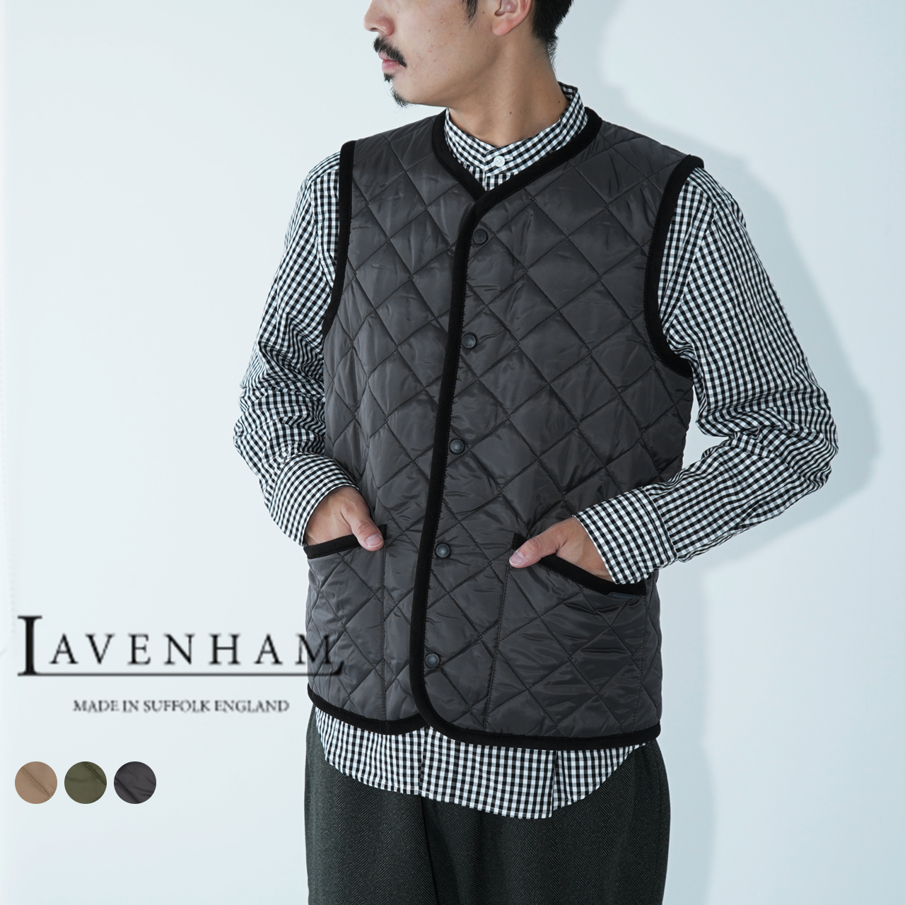 楽天市場 ラベンハム ベスト ジレ キルティング メンズ ノーカラー 無地 ベージュ グリーン ブラック Lavenham カラーレス Collarless Gilet 1004 Crouka Lr クローカ エルアール