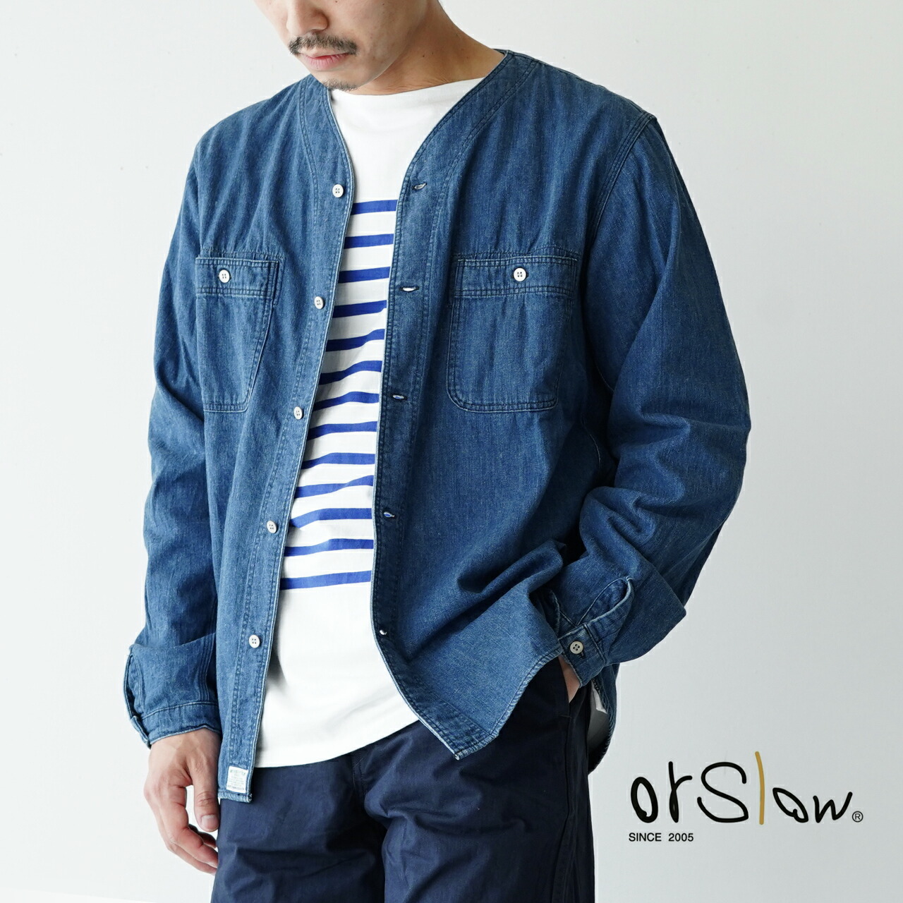 デニム デニムシャツ No 21秋冬 01 8073 95 トップス シャツ Lr クローカ Orslow 0731 Crouka No Callar 長袖シャツ レディース ユーズド加工 オアスロウ Callar ノーカラー エルアール 送料無料 01 8073 95 メンズ Orslow オアスロウ ビンテージの風合いを持っ