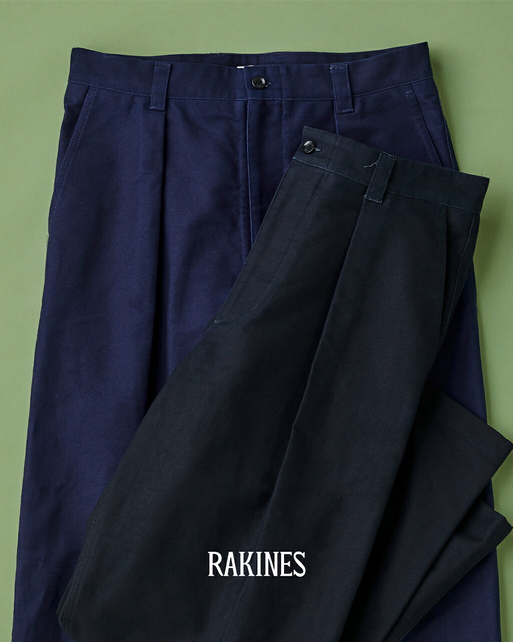 ラキネス RAKINES インディゴ モールスキン ワイド ストレート スラックス パンツ メンズ Indigo mole skin - Stam ワンタック トラウザー フルレングス ボトムス ネイビー ブルー 13S25HN271P 0405｜Crouka LR／クローカ エルアール