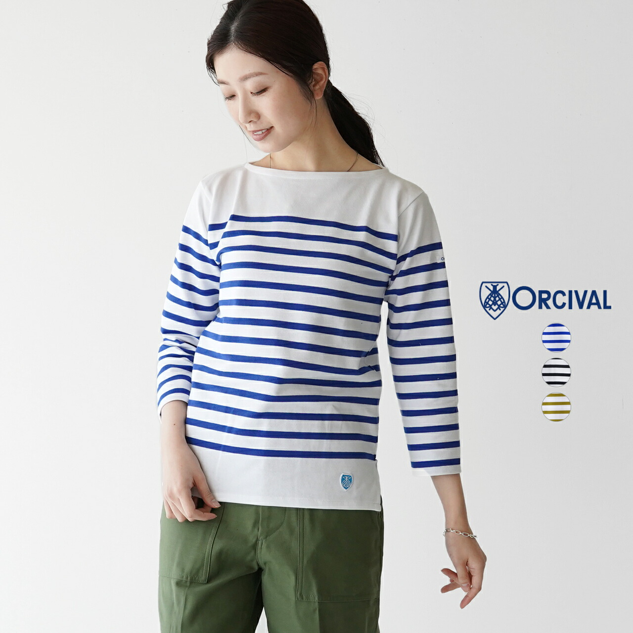 工場直送 ポイント最大50倍 オーチバル オーシバル Orcival カットソー Tシャツ ロンt レイチェル Rachel レディース 21春夏 ラッセル編み ボートネック ボーダー 長袖 ブルー ブラック グリーン ホワイト 3サイズ展開 6803 送料無料 0222 在庫限り Agencia3