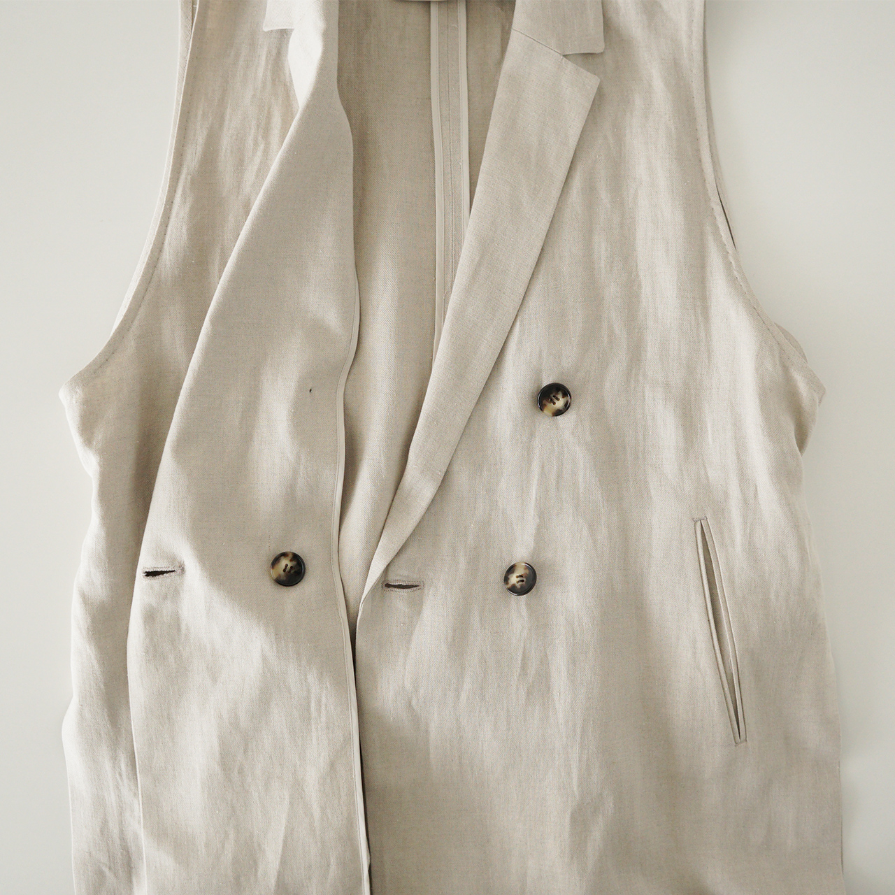 ブラウン×ピンク SACRA サクラ LINEN TWILL GILET リネンツイルジレ