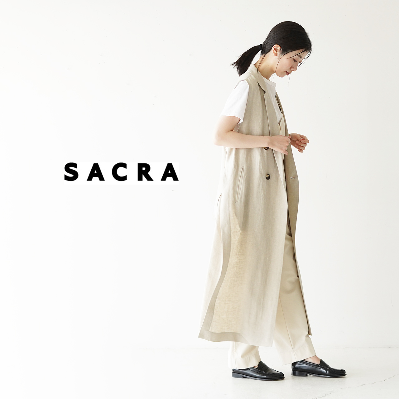 在庫限り サクラ SACRA リネンツイル ジレ LINEN TWILL GILET ロング