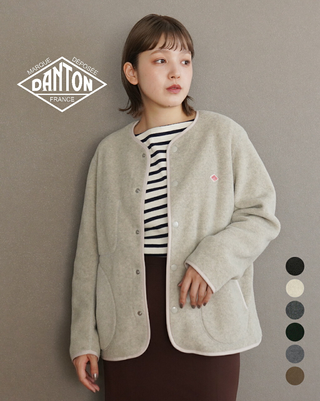 DANTON　ノーカラージャケット　ウール混　ブラウン　レディース　刺繍　ロゴ 楽天市場】ダントン DANTON ウールモッサ ラウンドカラー