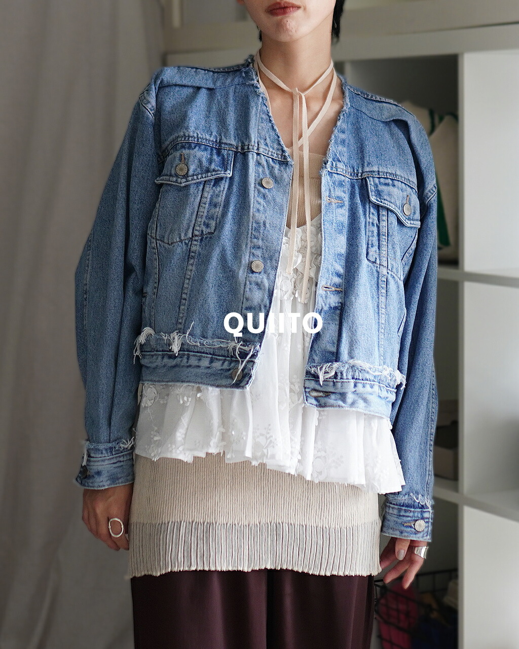 【SALE！40%OFF】キイト QUIITO リメイク Vネック デニムジャケット レディース TENT VNECK JK 羽織 長袖 ジージャン トラッカージャケットジャケット パッチワーク 古着 ビンテージ Q25A-J055 0711 acvsale xp10｜Crouka／クローカ