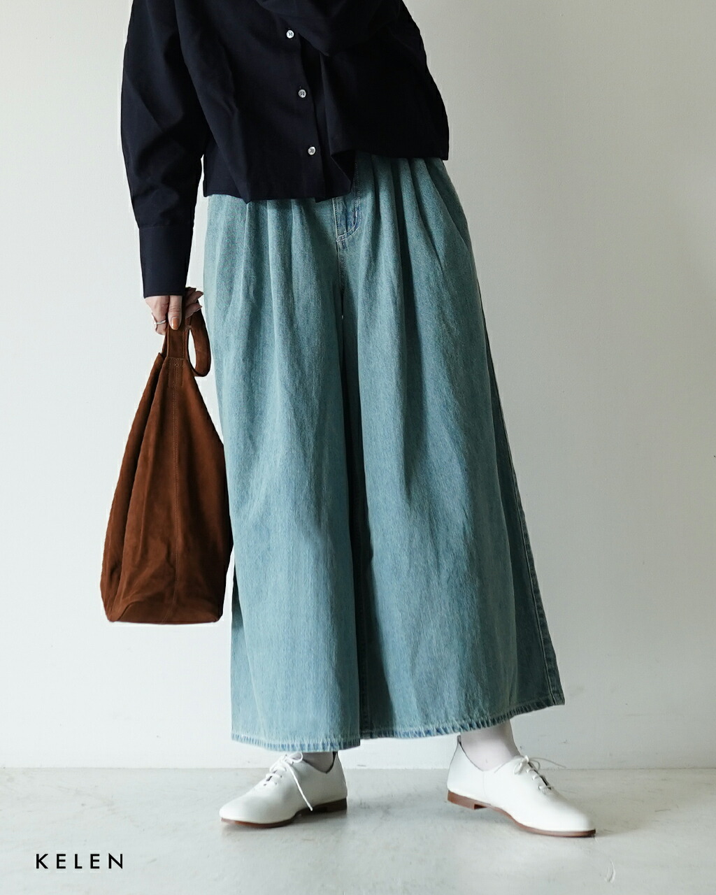 【最大15%OFFクーポン対象】【アウトレット！30%OFF】ケレン KELEN ワイド タック デニムパンツ レディース \