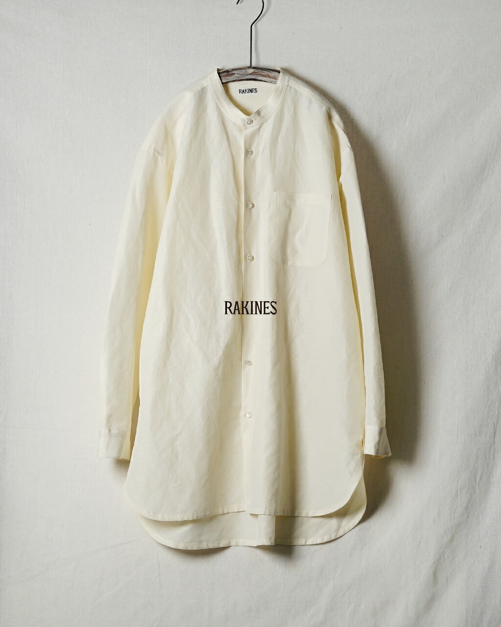 ラキネス RAKINES ALC dungarees - Hart バンドカラーシャツ メンズ ダンガリー ロングシャツ 長袖 コットン リネン ポケット 無地 日本製 14S25AF317S 0823 xp10