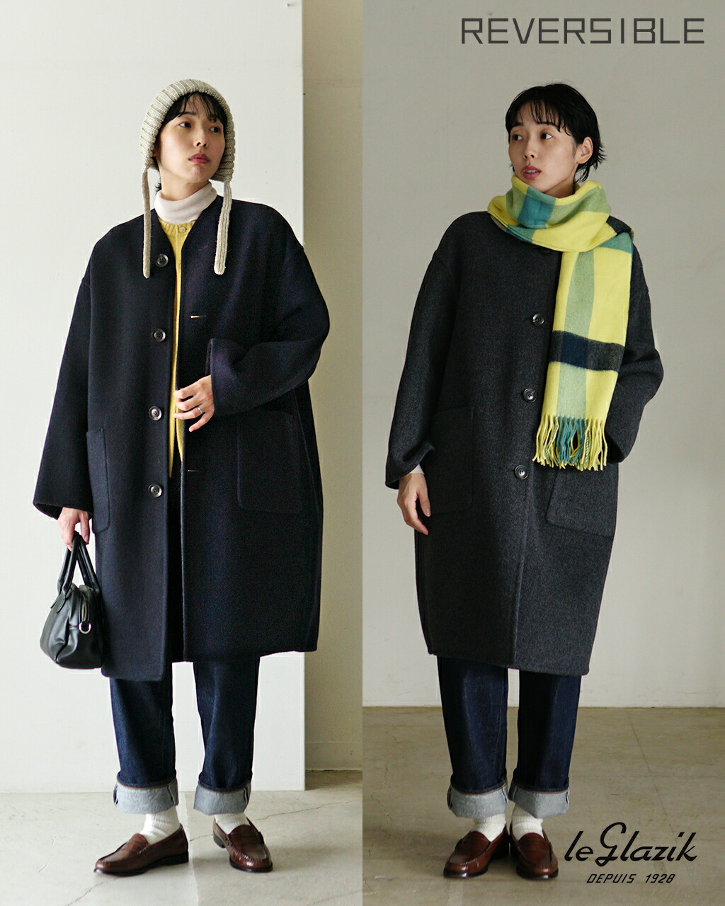 Le glazik ル　グラジック リバーシブル ウールリバー ジャケット ◇Le glazik（ルグラジック） ウールリバー ジャケット（ノーカラー