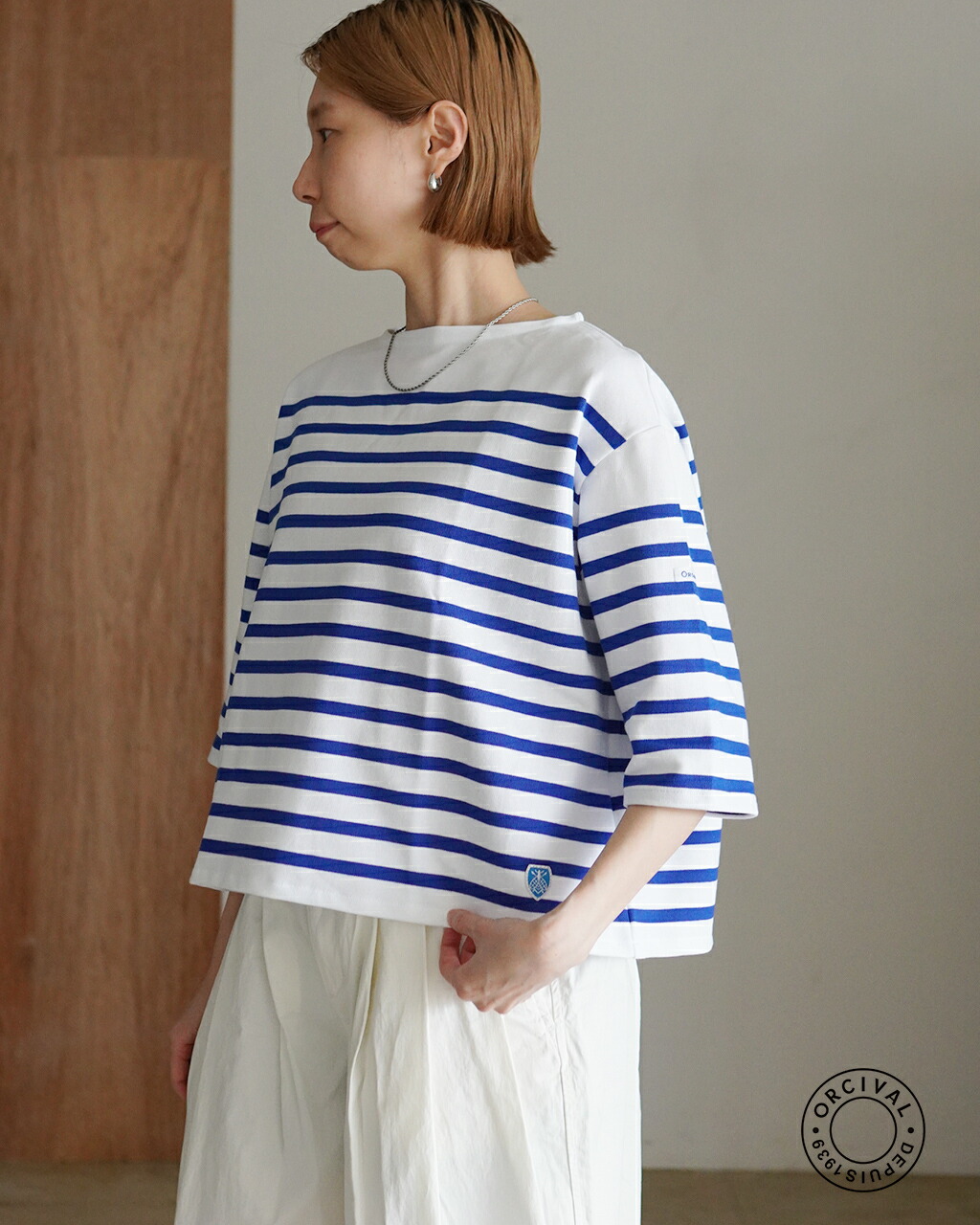 【SALE！20%OFF】オーチバル ORCIVAL ラッセルボートネック５分袖シャツ ボーダー バスクTシャツ クロップド丈 ハーフスリーブ プルオーバー レディース BOAT NECK HALF SLEEVE P.O 6839 通気性 綿100% フランス製 ボックスシルエット マリンスタイル｜Crouka／クローカ
