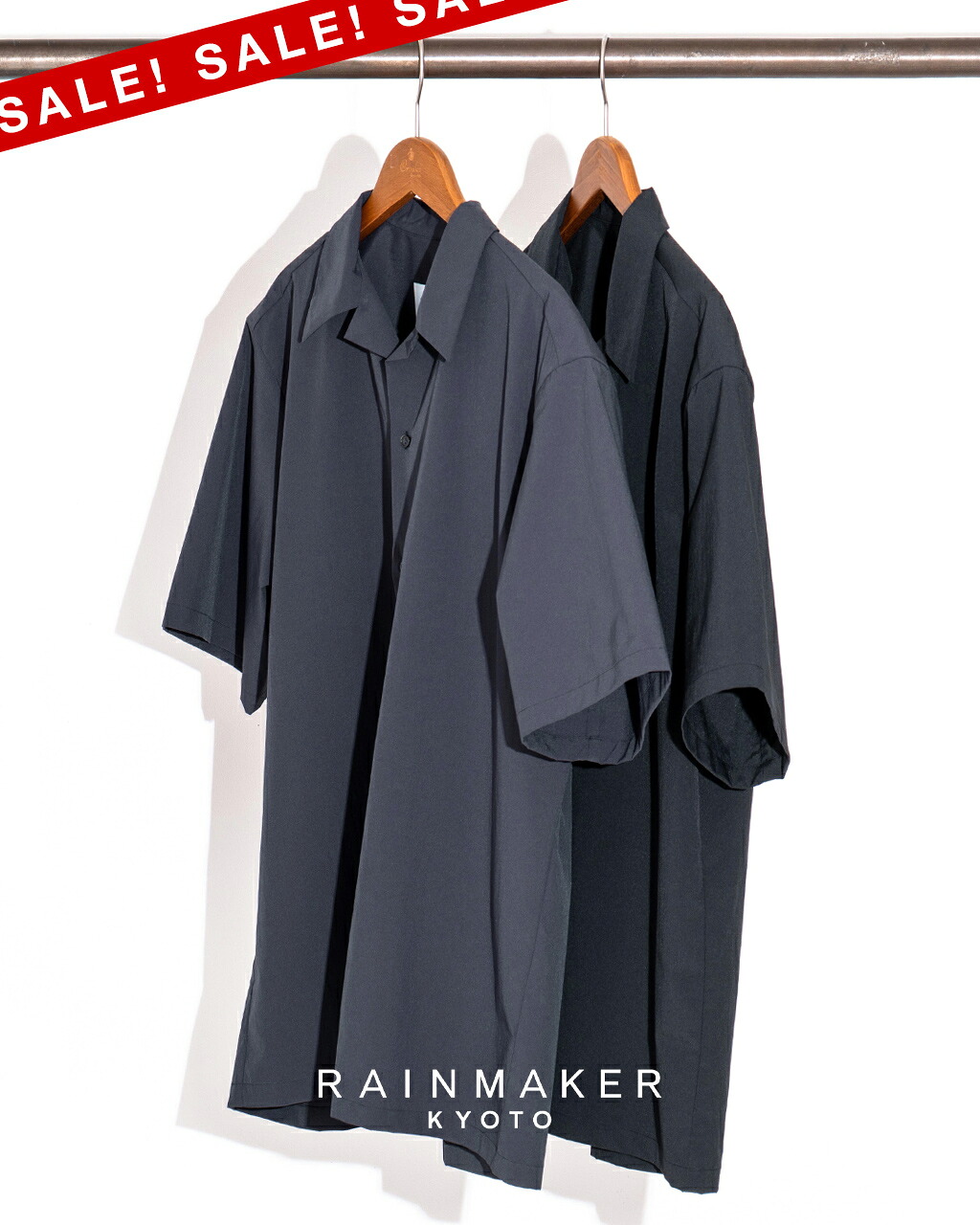 【アウトレット！30%OFF】レインメーカー RAINMAKER CROUKA別注 37.5 テクノロジー オープンカラー ショートスリーブ シャツ メンズ 37.5 TECHNOLOGY OPEN COLLAR S/S SHIRT 半袖 シャツ ブラック チャコール 黒 灰 RM251-043 0329 cpn123