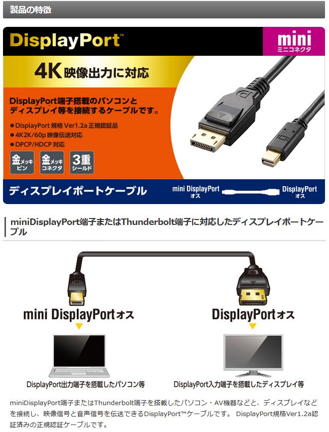 楽天市場 エレコム Displayport Tm ケーブル 2m Cac Dpm1220bk カラー ブラック 送料別 Minidisplayport Thunderbolt 4k映像出力 マルチストリーム 4k2k Dpcp Hdcp ディスプレイ出力 クラウン無線 楽天市場店