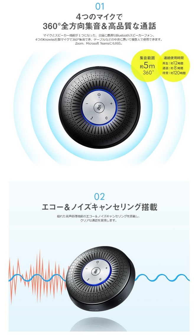 Aランク サンワサプライ Bluetooth会議スピーカーフォン MM-BTMSP1