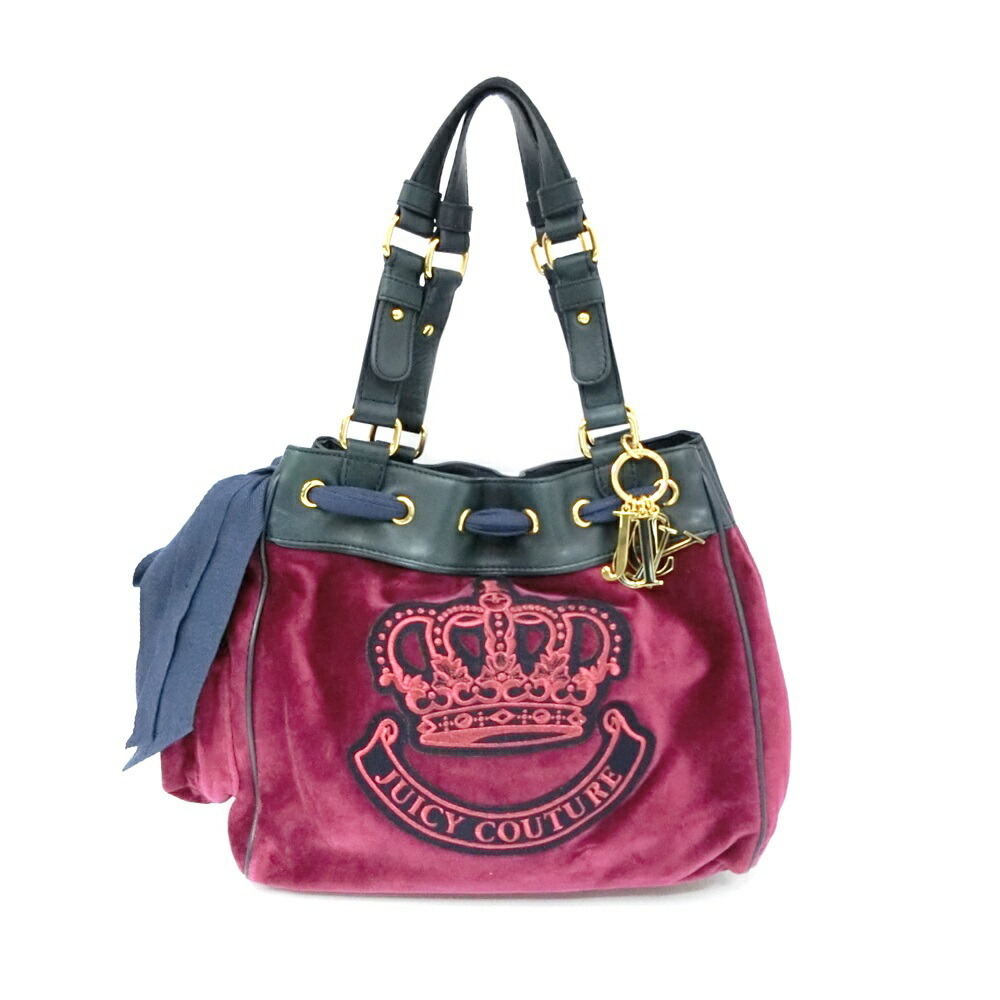 Crown Used Brand Clothing Juicy Couture Juicy Couture Crown Velour Handbag Leather Tote Bag And 090038