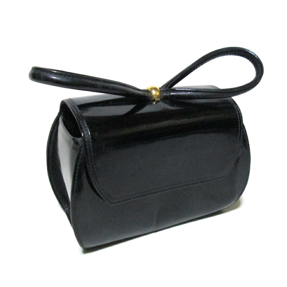 Vintage Old Charles Jourdan Jordan Ribbon Enamel Leather Clutch Bag Black Second Dress Party Four Circle 112466