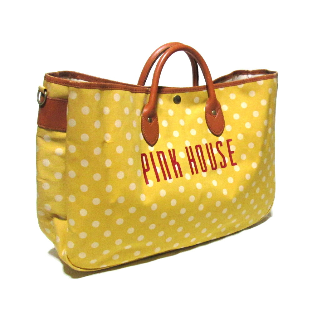 楽天市場 Vintage Pink House ヴィンテージ ピンクハウス レザー ドットトートバッグ 鞄 黄色 水玉 1274 中古 Crown Store