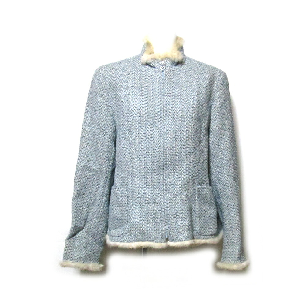 美品 mila schon  ミラショーン 「40」 ミンクファーパイピングジャケット (ツイード ブルー) 130855 【中古】