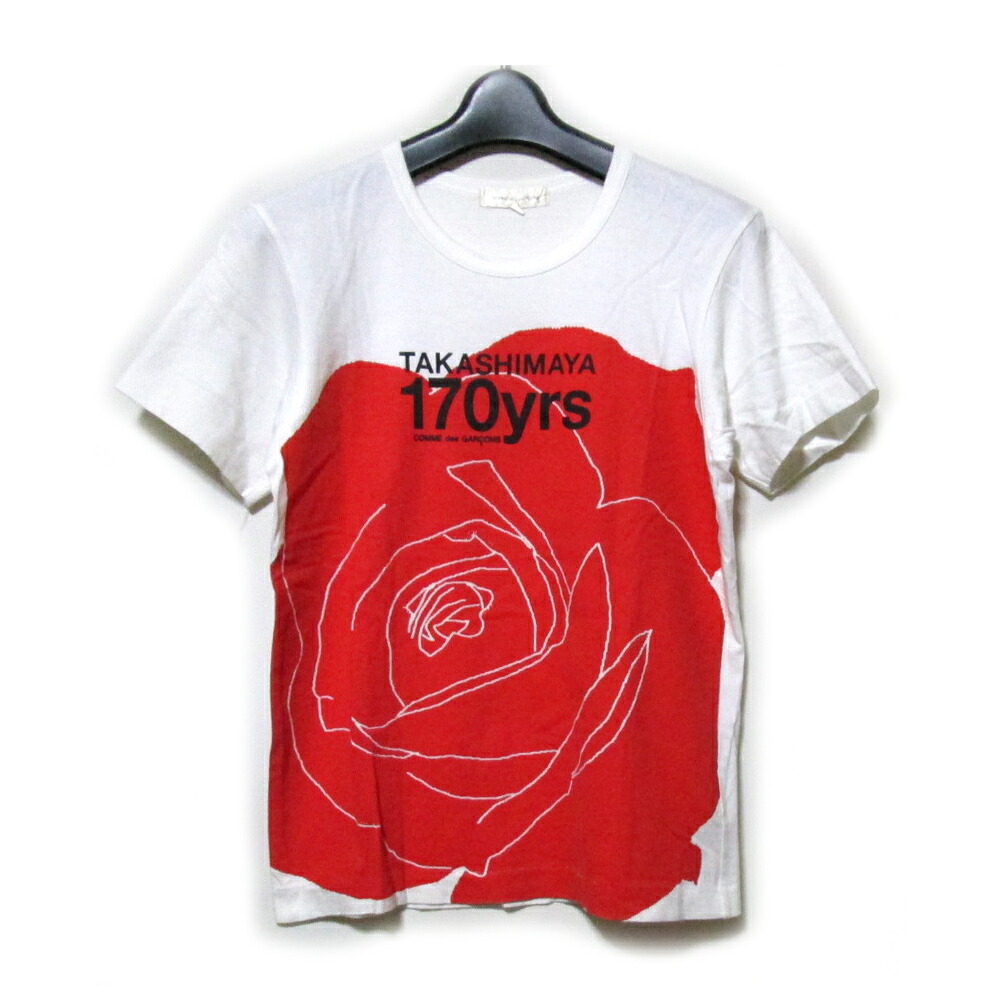 Vintage COMME des GARCONS ヴィンテージコムデギャルソン 「S」 2001 高島屋百貨店110周年限定Tシャツ (白 半袖 ユニセックス ローズ 薔薇) 131423 【中古】|CROWN STORE