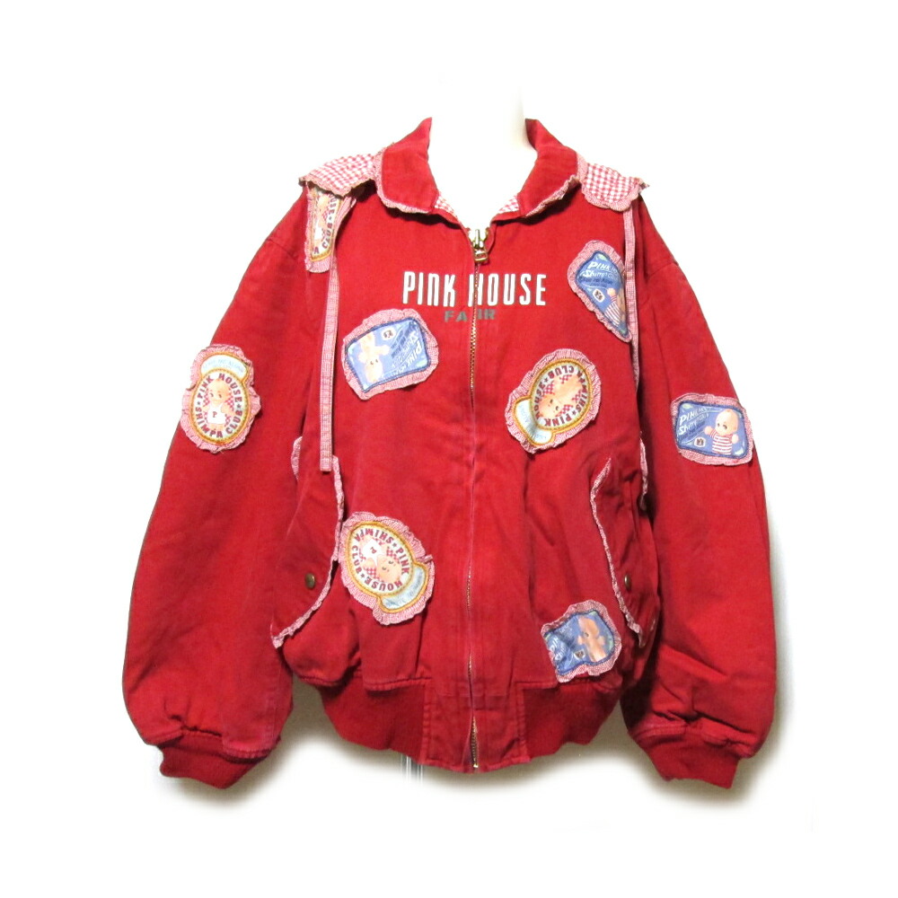 Vintage Pink House ヴィンテージ ピンクハウス フード付スタジャン 金子功 カネコイサオ 赤 ジャケット ブルゾン 中古 Ice Org Br