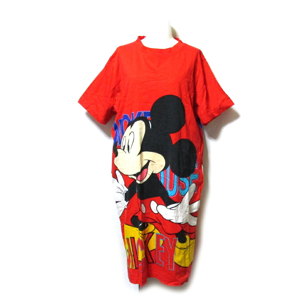 Vintage Mickey Mouse Disney ヴィンテージ ミッキーマウス ウォルトディズニー プリントロングワンピース (赤 ロングプルオーバー) 133870 【中古】
