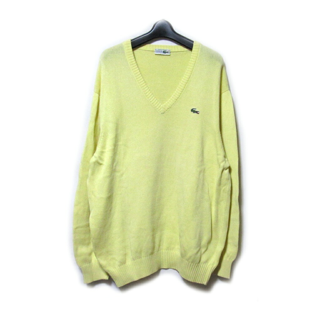 Vintage LACOSTE ヴィンテージ ラコステ 「4」 フランス製 Vネックコットンニットセーター (Made In France フレラコ 黄色 イエロー ワンポイント) 135220 【中古】
