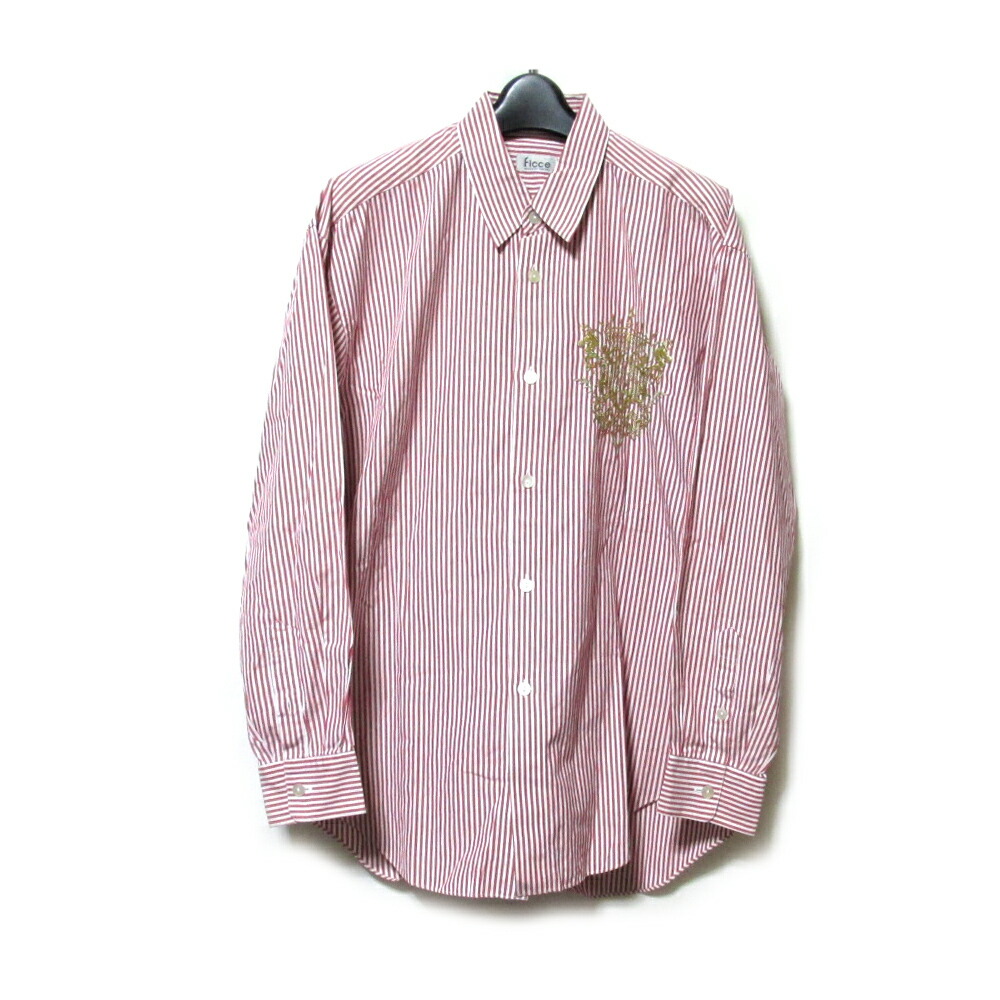 美品 Vintage ficce YOSHIYUKI KONISHI ヴィンテージ フィッチェ ヨシユキコニシ ピンストライプ刺繍シャツ (ドン小西 小西良幸 ビッグシルエット ビンテージ アヴァンギャルド) 135293 【中古】｜CROWN STORE