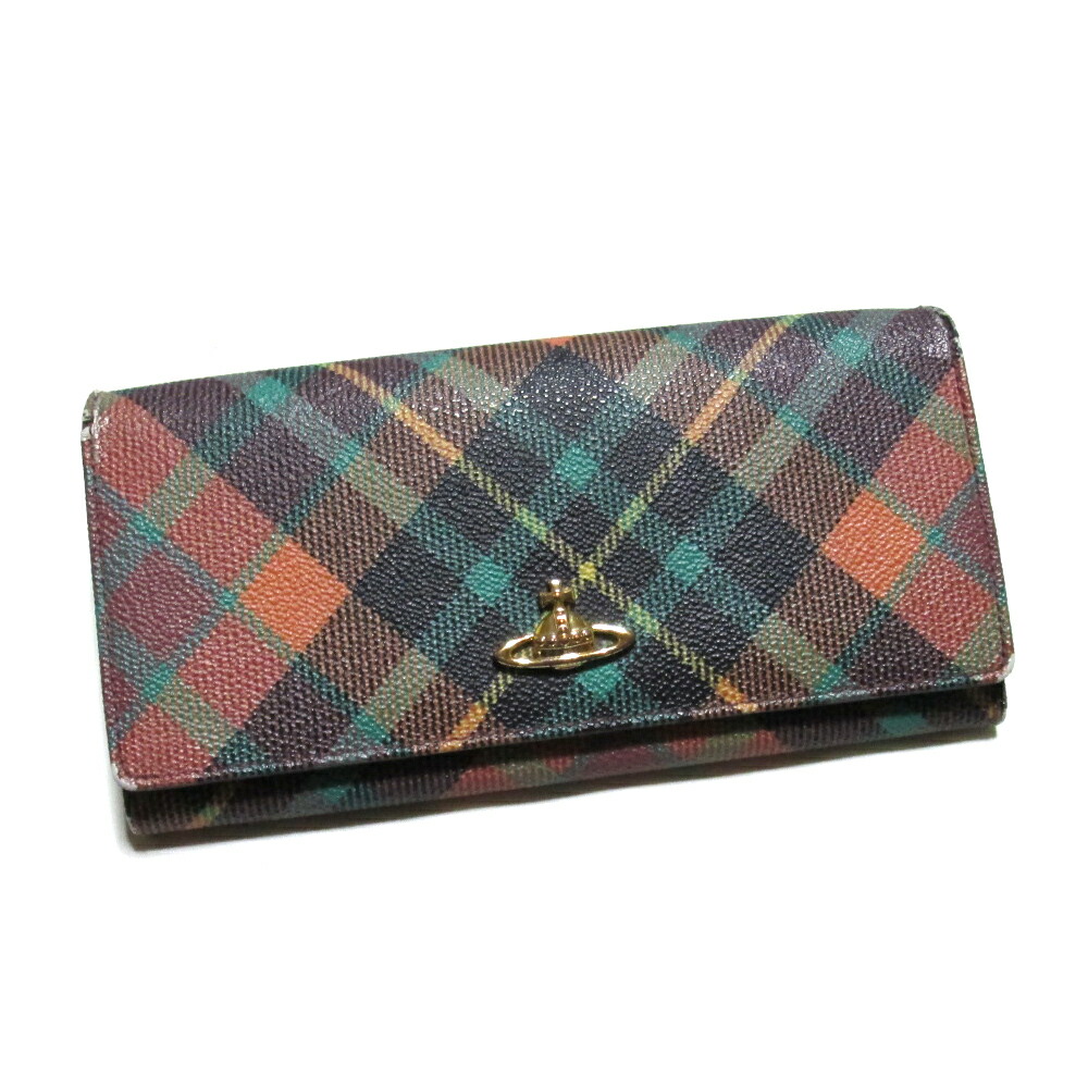 美品✨VivienneWestwood オーブ　チェック　長財布　ゴールド 新品ヴィヴィアンウエストウッド チェック柄 長財布 ゴールド