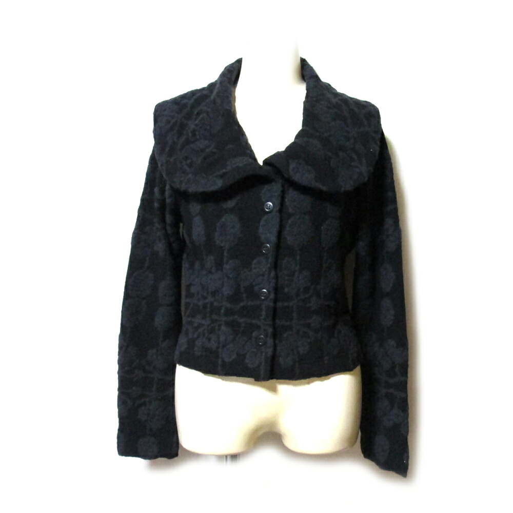 美品 Vintage INTERLINEAIRE ヴィンテージ オールド アンテルリネエール ワンドカラージャケット (ビンテージ 黒 花柄 ブラック MASATUGU MIYAMTO 宮本昌次) 136263 【中古】｜CROWN STORE