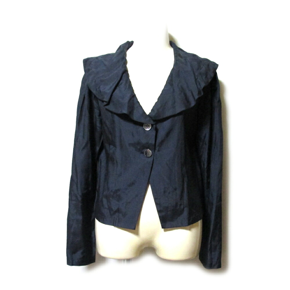 美品 Vintage INTERLINEAIRE ヴィンテージ オールド アンテルリネエール フリルカラーショートジャケット (ビンテージ ブラウス シャツ 黒 ブラック MASATUGU MIYAMTO 宮本昌次) 136272 【中古】｜CROWN STORE 9,768円