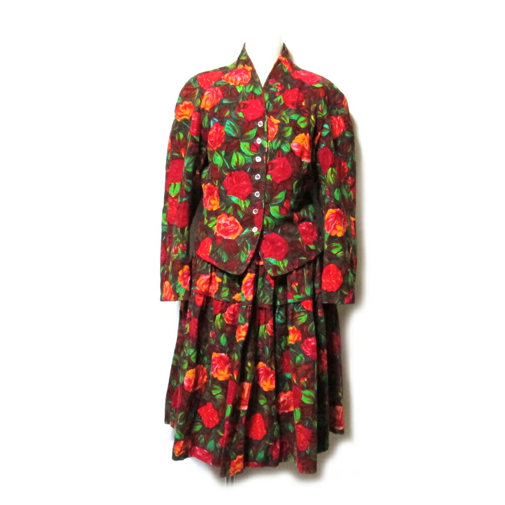 Vintage KENZO ヴィンテージ 年寄りの ケンゾー 「M」 ローズパターンセットアップスーツ.衣裳 (ビンテージ 高田賢三 花柄 ローズ 赤 old 砂上の楼閣) 136315 【中古】
