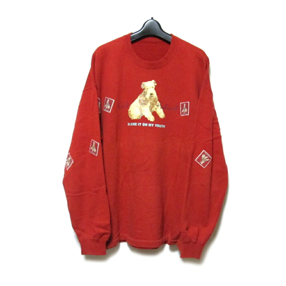 Vintage Karl Helmut PINK HOUSE ヴィンテージ カールヘルム ピンクハウス 「L」 テリアワイドワッペンスエットトレーナー (先だつもの功 ビンテージ ベージュ 引き舟 調教師 赤 犬) 136415 【中古】