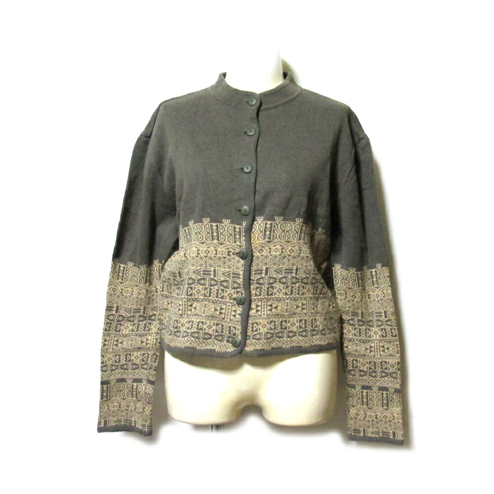 Vintage madame NICOLE ヴィンテージ 年寄りの 御家様 ニコル エスニックジレー (カーデガン ビンテージ カーキ) 136498 【中古】 カーディガン・ボレロ-トップス