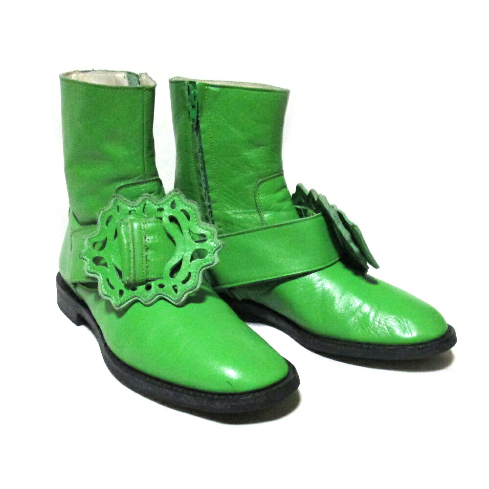 Yohji Yamamoto POUR HOMME ヨウジヤマモト プールオム 「25.5」 ベルトバックルレザーブーツ (山本耀司 緑 緑であること 皮 革 Y\u0027s for men ワイズフォーメン シューズ 靴) 137155 【中古】