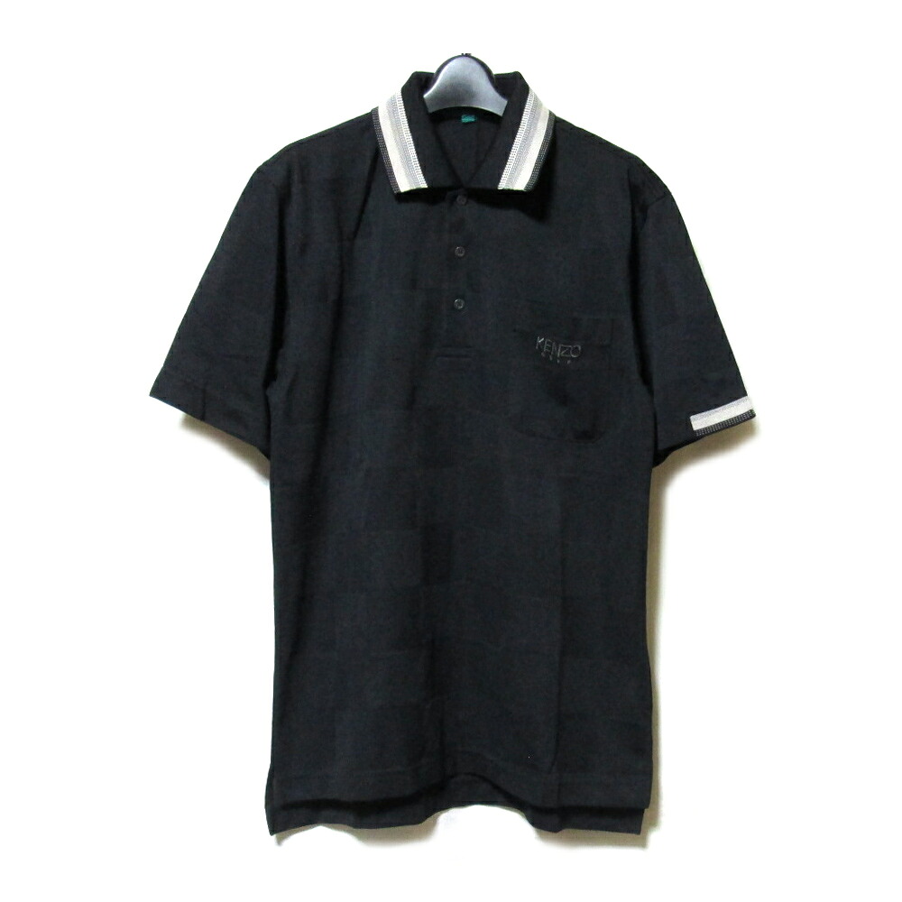 美品 Vintage KENZO ヴィンテージ オールド ケンゾー 「3」 ワンポイントポロシャツ (ビンテージ 黒 半袖 golf ゴルフ 高田賢三) 137175 【中古】