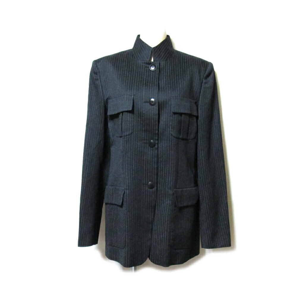 【新古品】 未使用 MAX MARA マックスマーラー 「I42」 イタリア製 マオカラーサファリジャケット (黒 ストライプ タグ付き 未使用 インポート) 137231 【中古】｜CROWN STORE