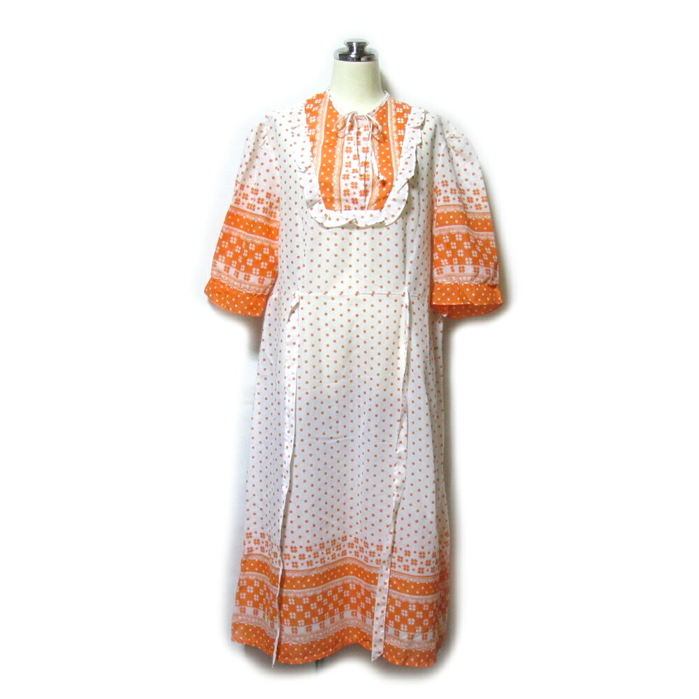 美品 Vintage Finland 北欧ヴィンテージ ドットフリルワンピース (フィンランド ビンテージ ドレス 半袖) 137352 【中古】|CROWN STORE