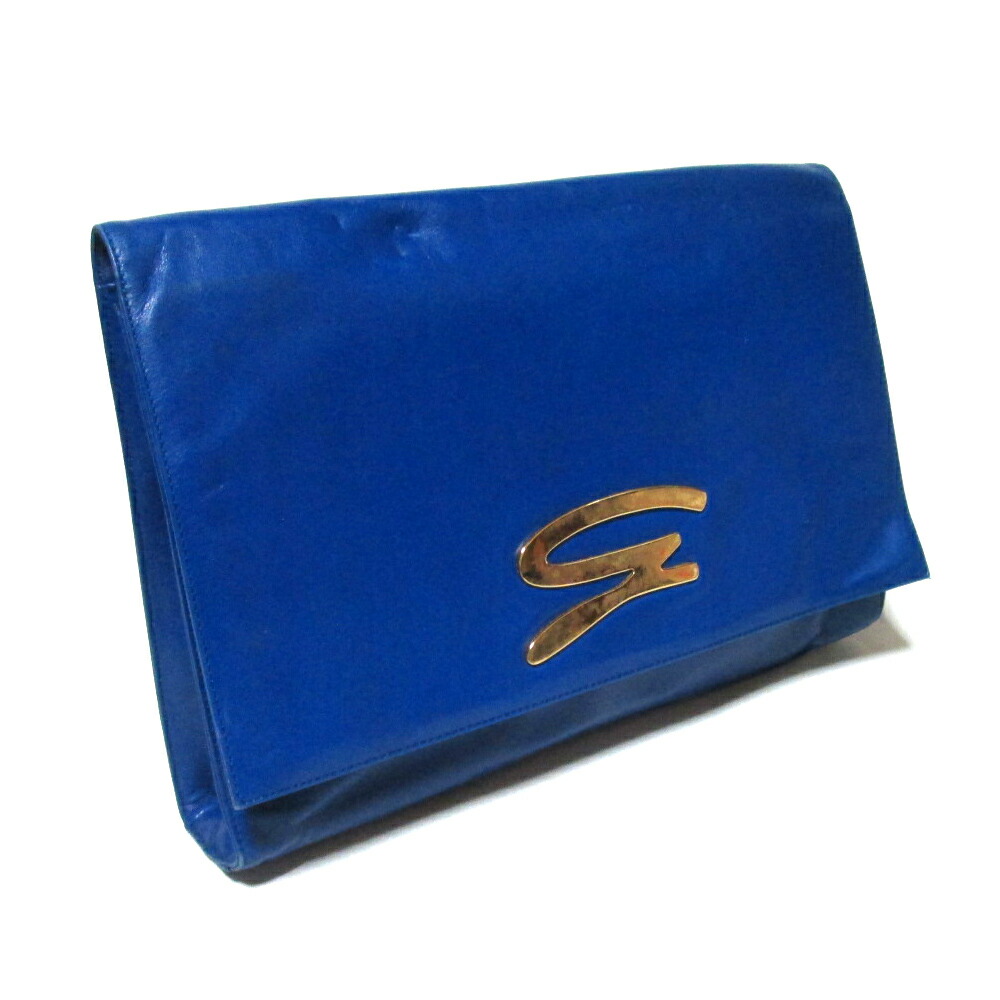 Vintage Genny ヴィンテージ ジェニー イタリア製 レザークラッチバッグ (ブルー セカンドバッグ 鞄 青) 137703 【中古】