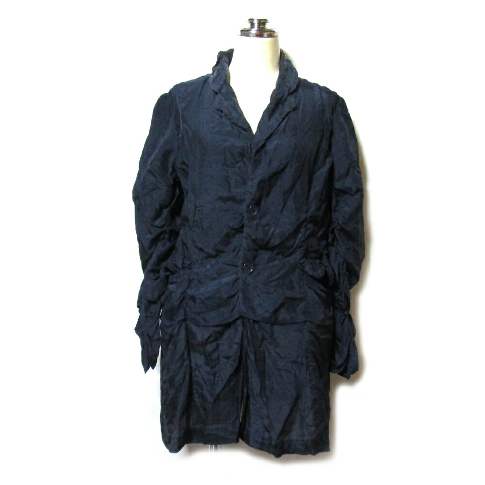 美品 COMME des GARCONS COMME des GARCONS コムデギャルソン 「S」 フランス製 縮絨しエア加工レイヤードジャケット (ネイビー 紺 コムコム) 137856 【中古】