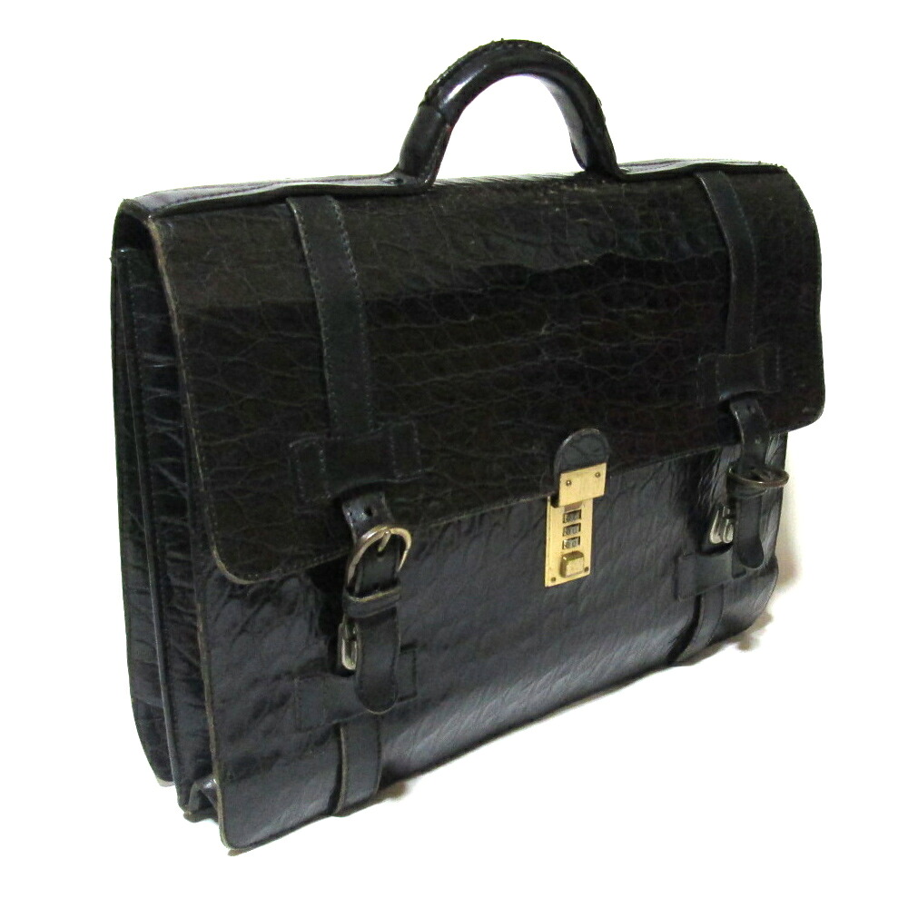Vintage BRUNO MAGLI ヴィンテージ ブルーノマリ イタリア製 クロコダイルレザーブリーフケースバッグ (黒 本革 皮 エキゾチックレザー 黒 ブラック) 138170 【中古】｜CROWN STORE