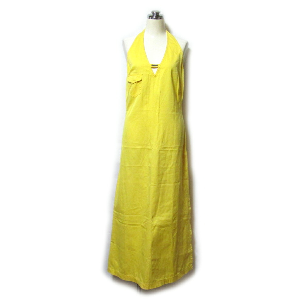 Vintage Calvin Klein ヴィンテージ カルバンクライン  「M」 80～90年代 Aライン ホルターネックワンピース (イエロー コットン 黄色 Y2K) 138926 【中古】