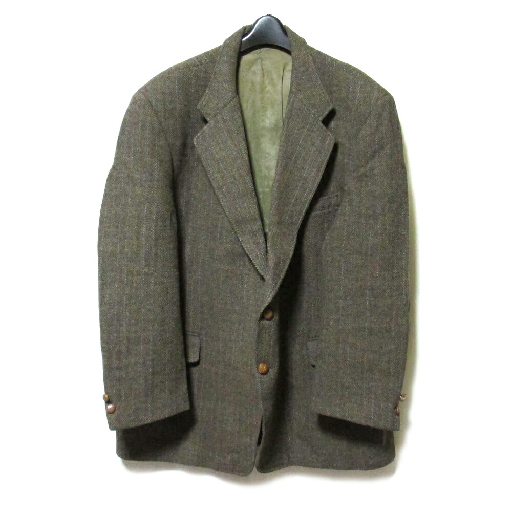 Vintage Harris Tweed ヴィンテージ オールド ハリスツイード イギリス製 ヘリンボーンツイード 2Bジャケット (レザーくるみボタン ブラウン 英国伝統) 139134 【中古】|CROWN STORE