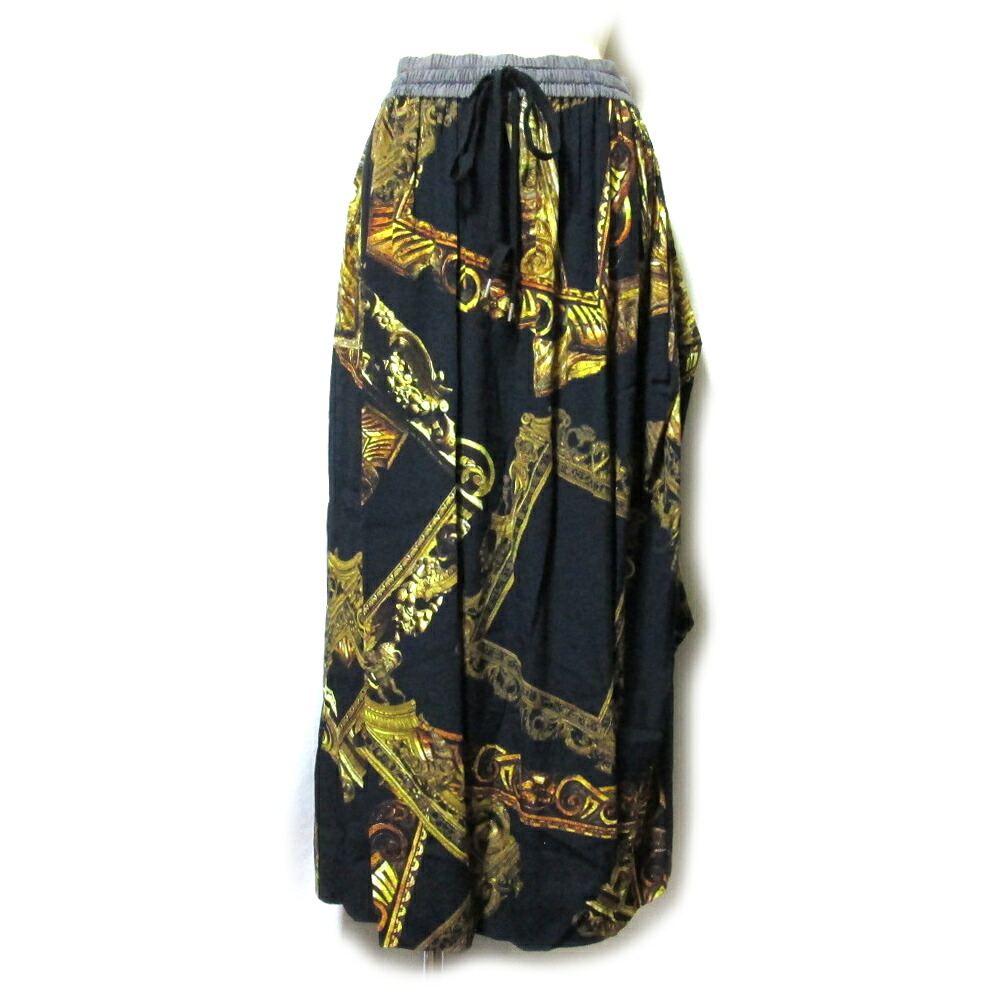 新品同様 Vivienne Westwood ヴィヴィアン ウエストウッド 「00」 額縁 アシンメトリー ワイドスカート (黒 ブラック ウエストゴム ロング マキシ丈) 139205 【中古】