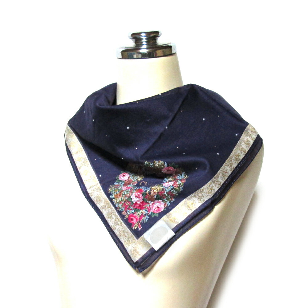【新古品】 デッドストック Vintage Christian Dior ヴィンテージ クリスチャン・ディオール フローラル ハンカチ.バンダナ. (紫 パープル デッドストック 未使用 ) 139235 【中古】