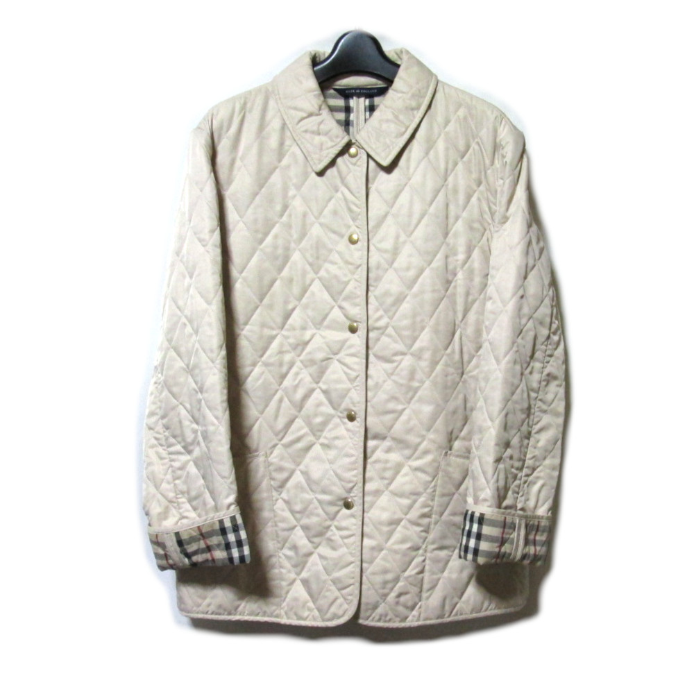 Burberry バーバリーズ 「M」 イギリス製 キルティングダウンジャケット (ベージュ×裏地タータンチェック) 139285 【中古】