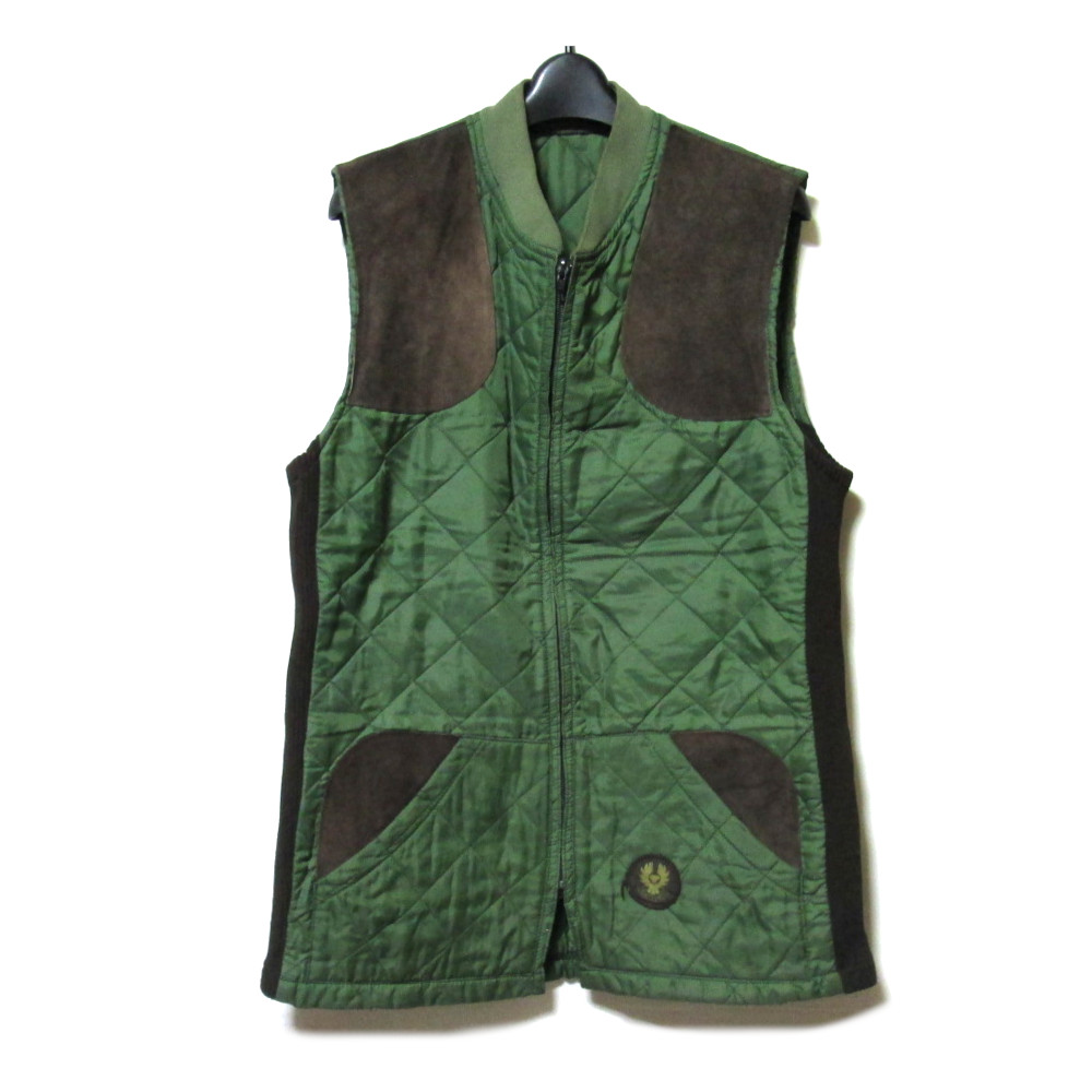 Vintage Belstaff ヴィンテージ ベルスタッフ イギリス製 キルティングベスト (レザーパッチ付き カーキ) 139297 【中古】