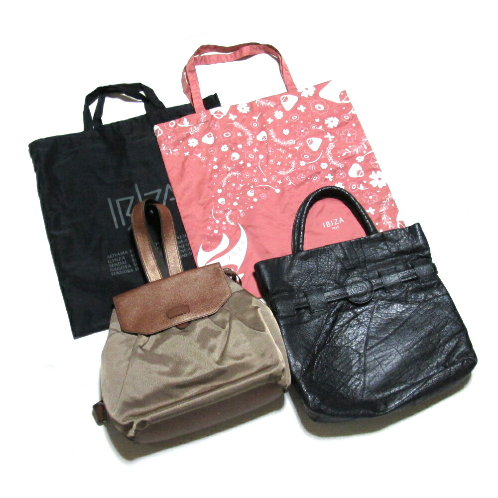 美品 Vintage IBIZA ヴィンテージ イビザ レザーパッチワークトートバッグ.レザー×ナイロンリュック エコバッグ×2 4点セット (鞄 皮 革 まとめて) 139298 【中古】|CROWN STORE