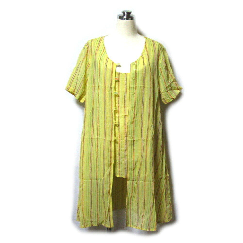 Vintage MISSONI ヴィンテージ ミッソーニ 「I42」 イタリア製 ツインブラウス 2枚セット (半袖ブラウス ＋ ノースリーブカットソーイエローストライプ/インポート) 139447 【中古】