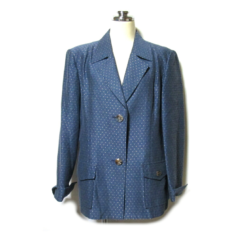 Vintage Pierre Cardin ヴィンテージ ピエール・カルダン 「11」 ジャガードドット 2Bジャケット (大きめシルバーボタン/デニム感のある肌触りの良い素材/ブレザー) 139572 【中古】